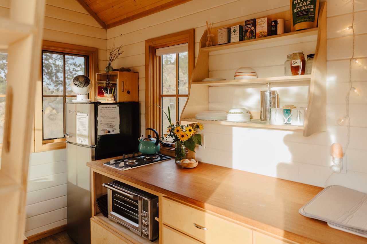 Kitchen views inside the tiny house