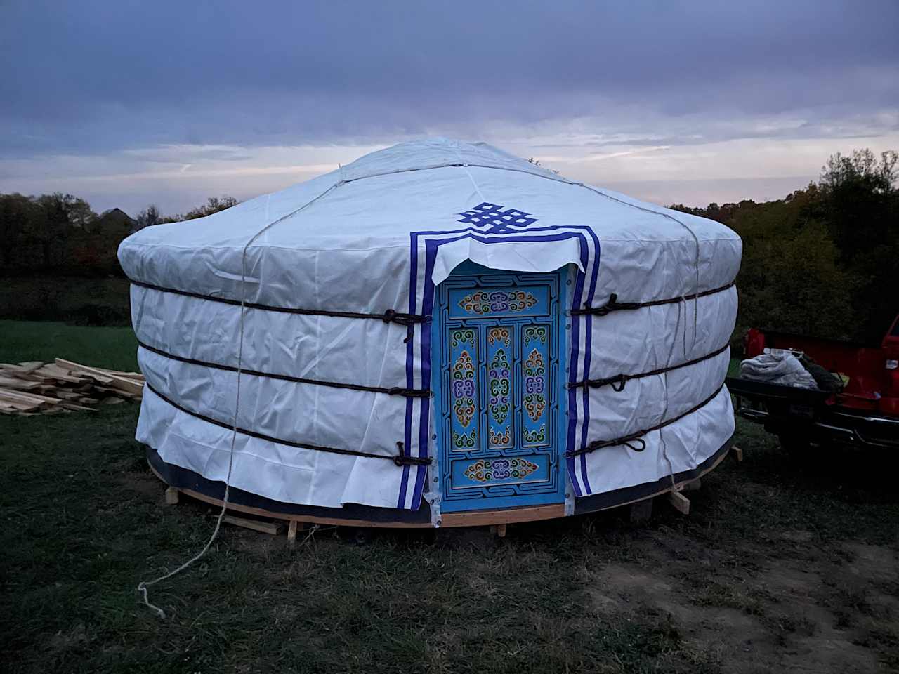 Traditional yurt made and imported from Mongolia...nearing completion.