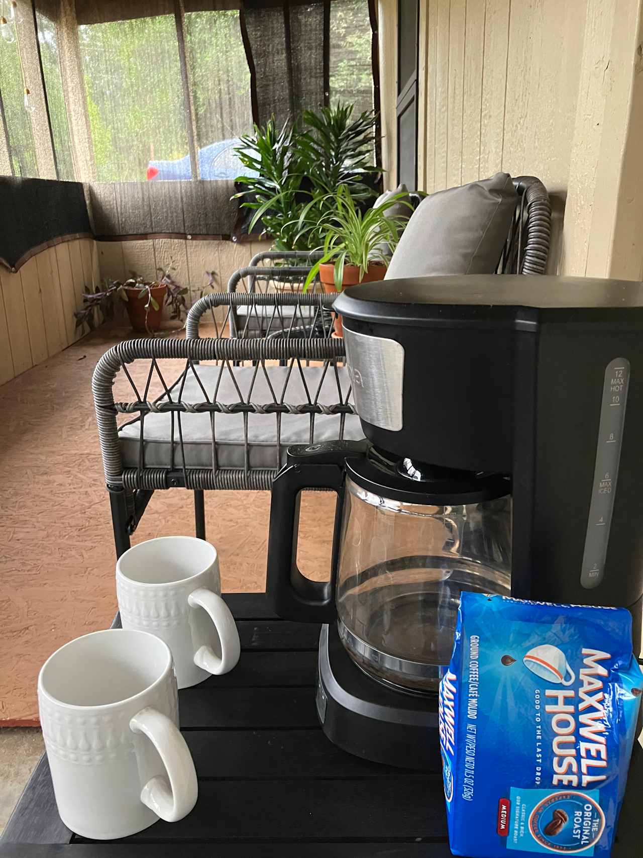 In the mornings, enjoy your coffee on the front porch.