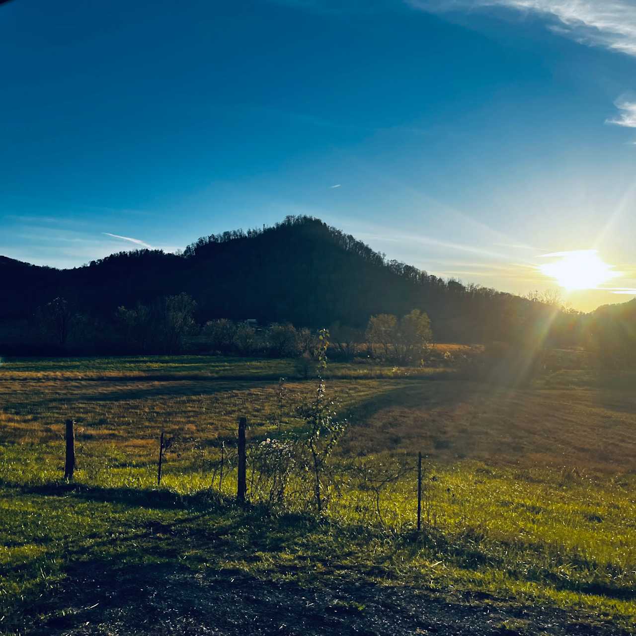driving in from the north as late fall day wanes, about a mile from south fork road turn 