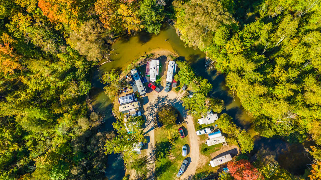 Drone shot of site #36 from left side to site #47 (North Peninsula)