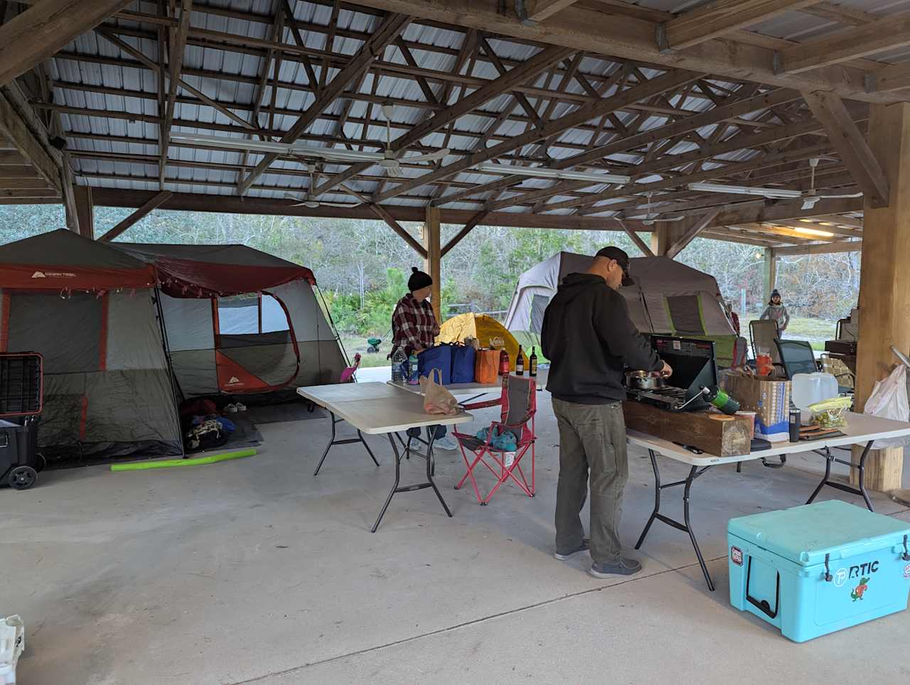 We set up under the pavilion due to a freeze