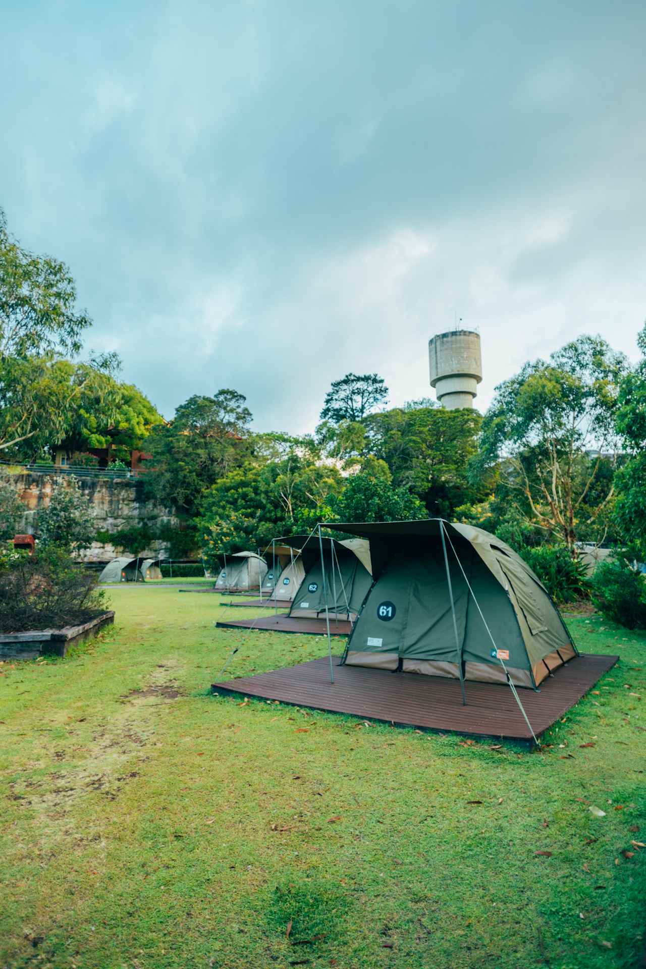 Basic camping package pre-erected tents. Stretcher beds, linen, towels, pillows. 