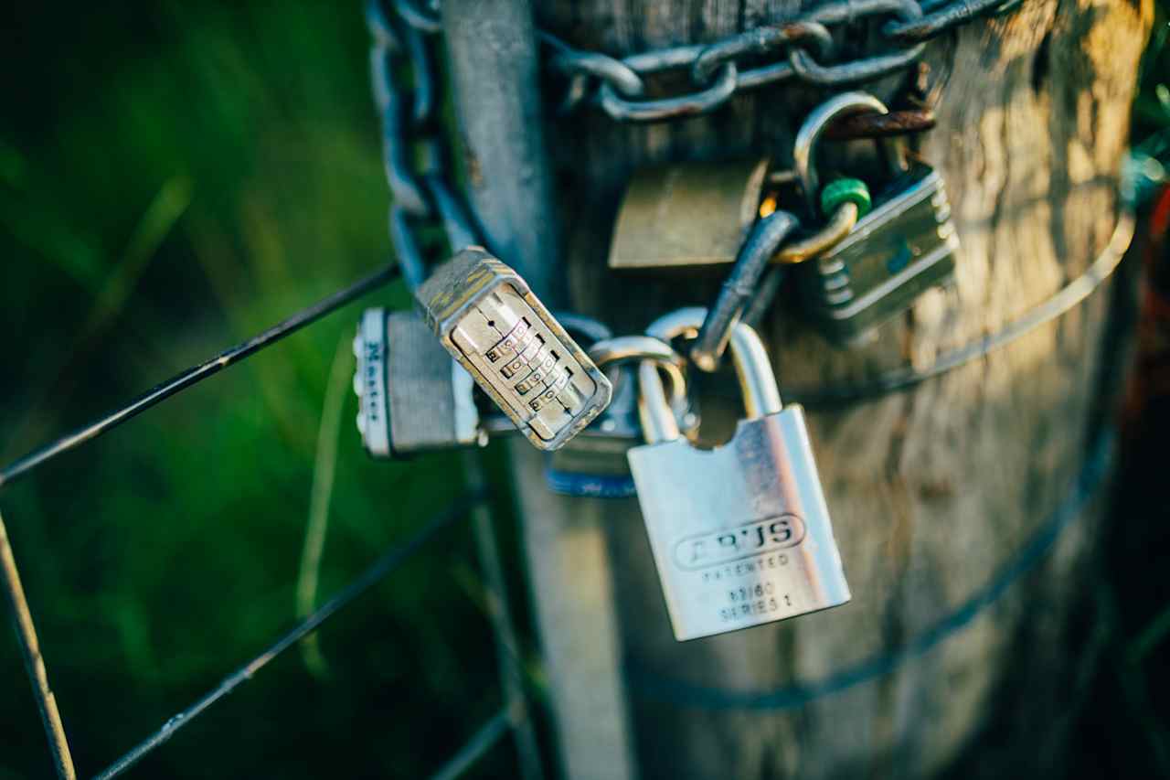 padlock on the locked gates to private road