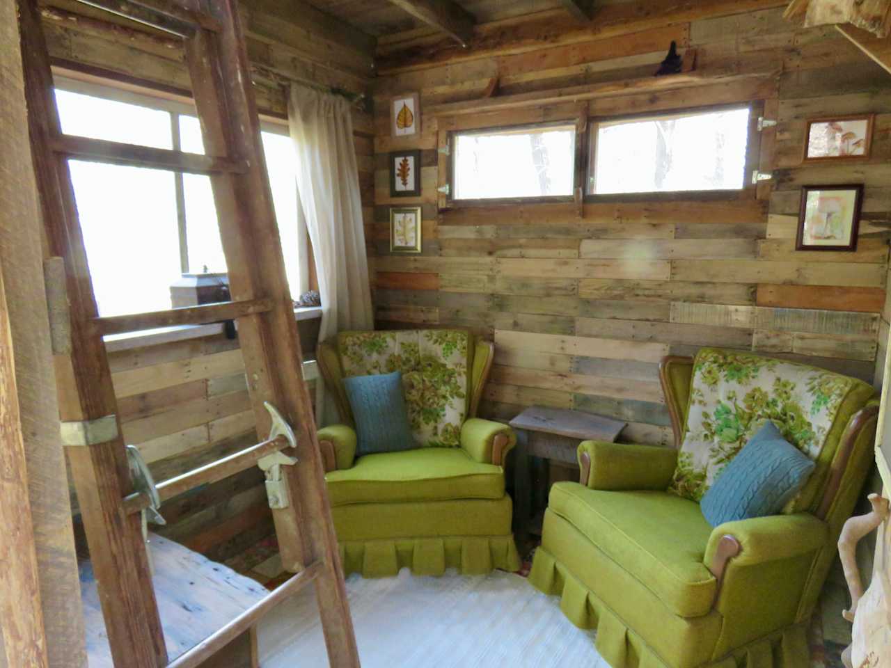 Small living area in the tiny cottage. 