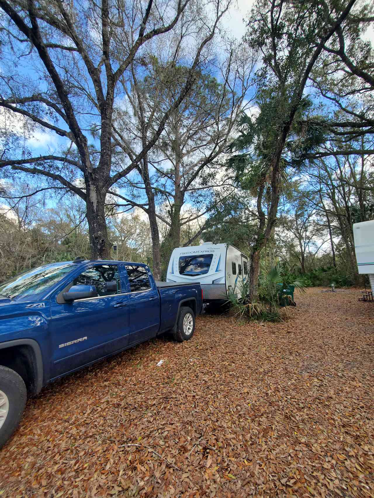 Parked between the trees , second spot to the right