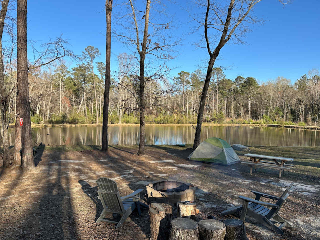 Great pond, wonderful campfire area with two great chairs