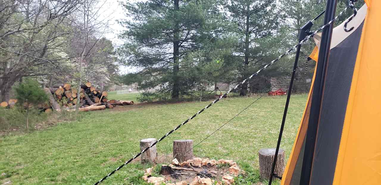 Neighbor's shop on other side of trees