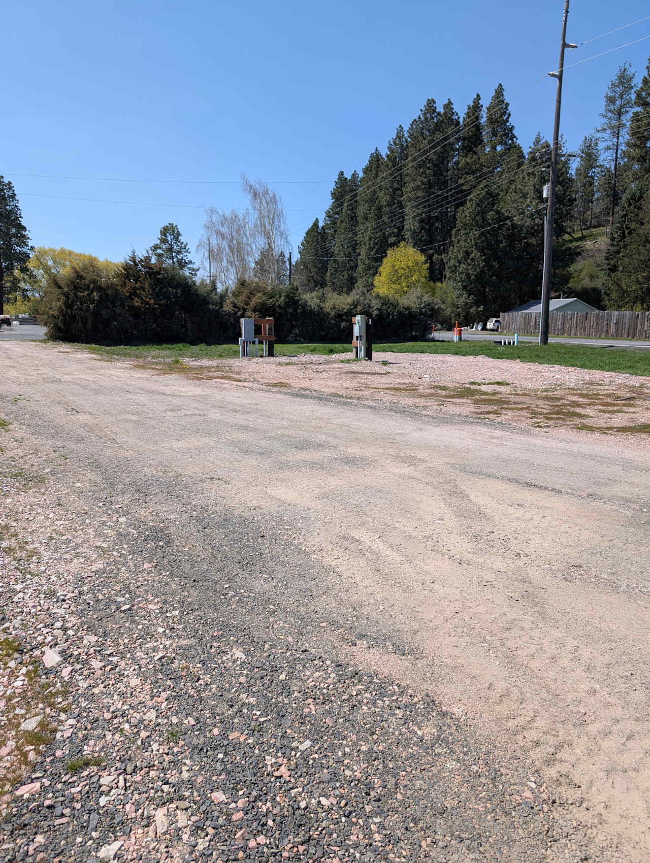 Site 1: gravel lot, water, sewer, and electric hookups!