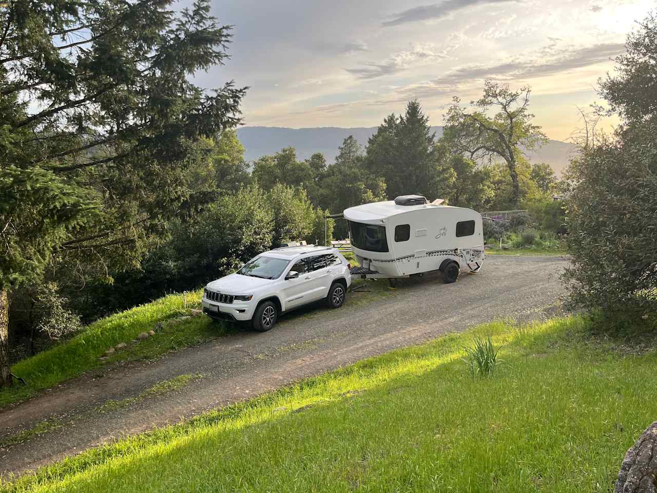 Pull-through; hook-ups behind the trailer