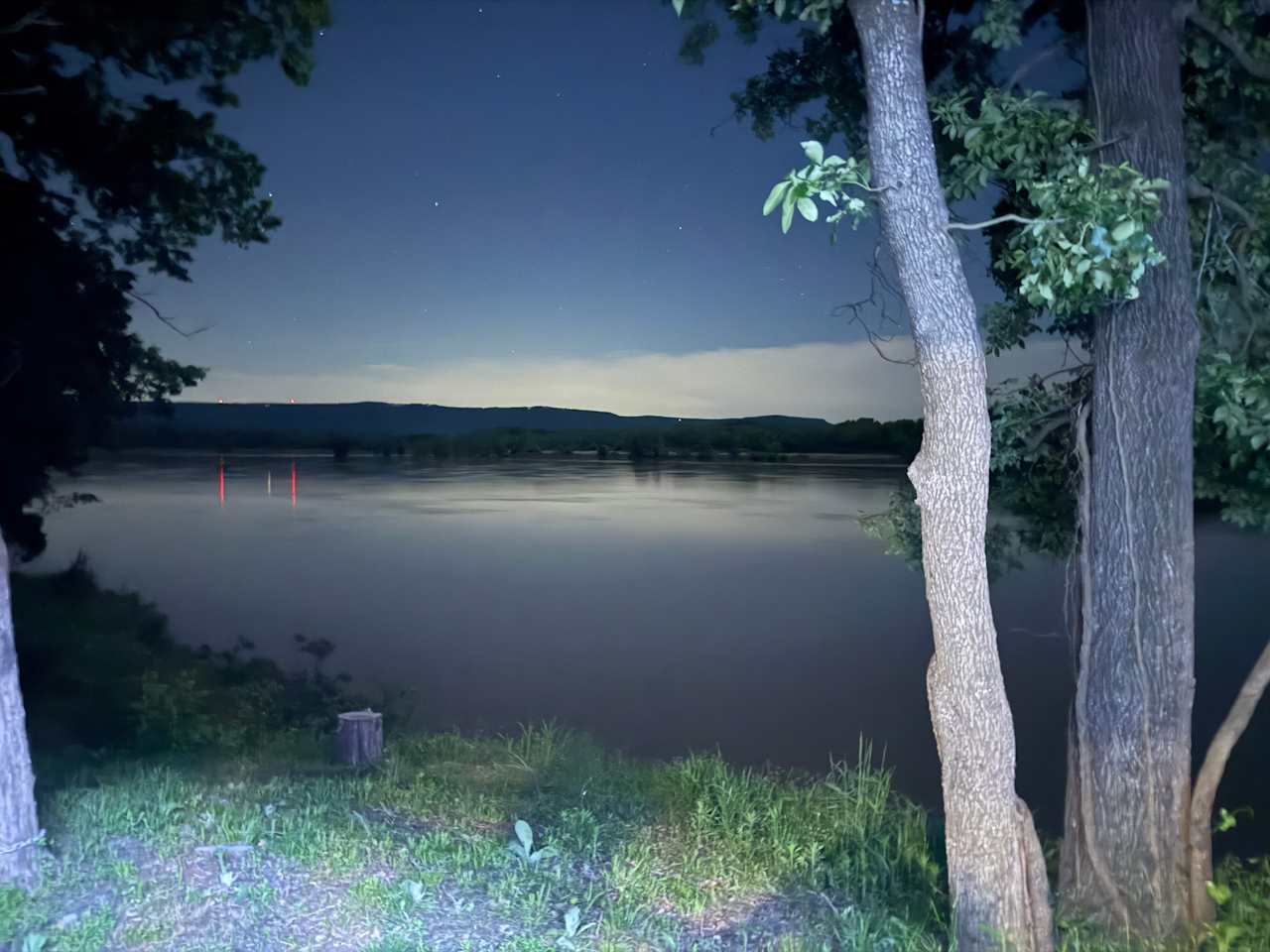 Nighttime view of the (swollen) Arkansas River