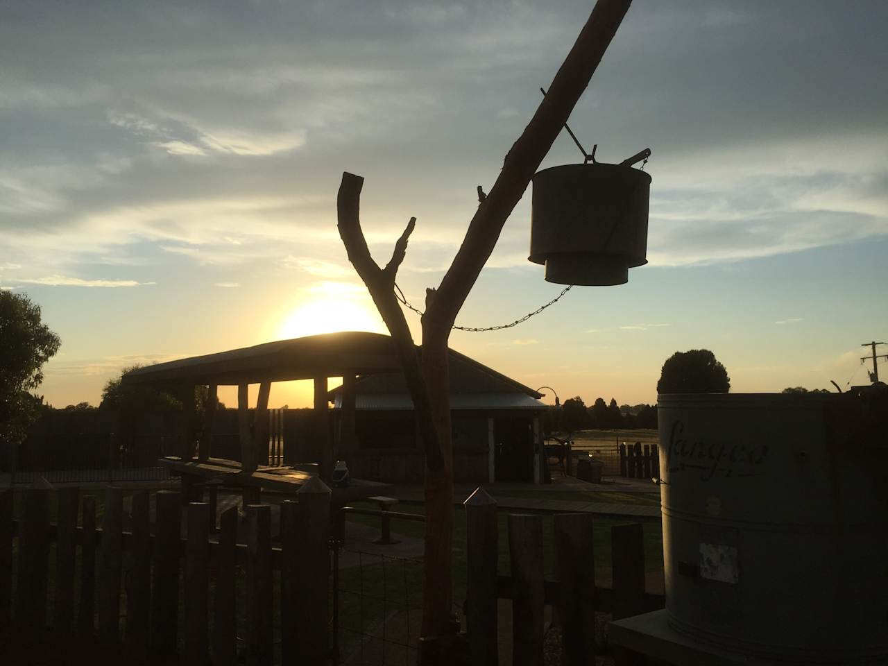 The "plunge shower" at sunset