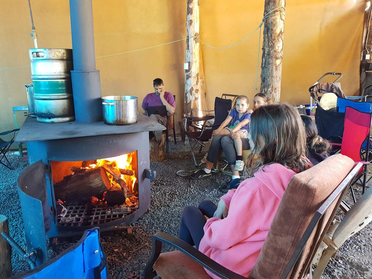 The huge wood fire stove.