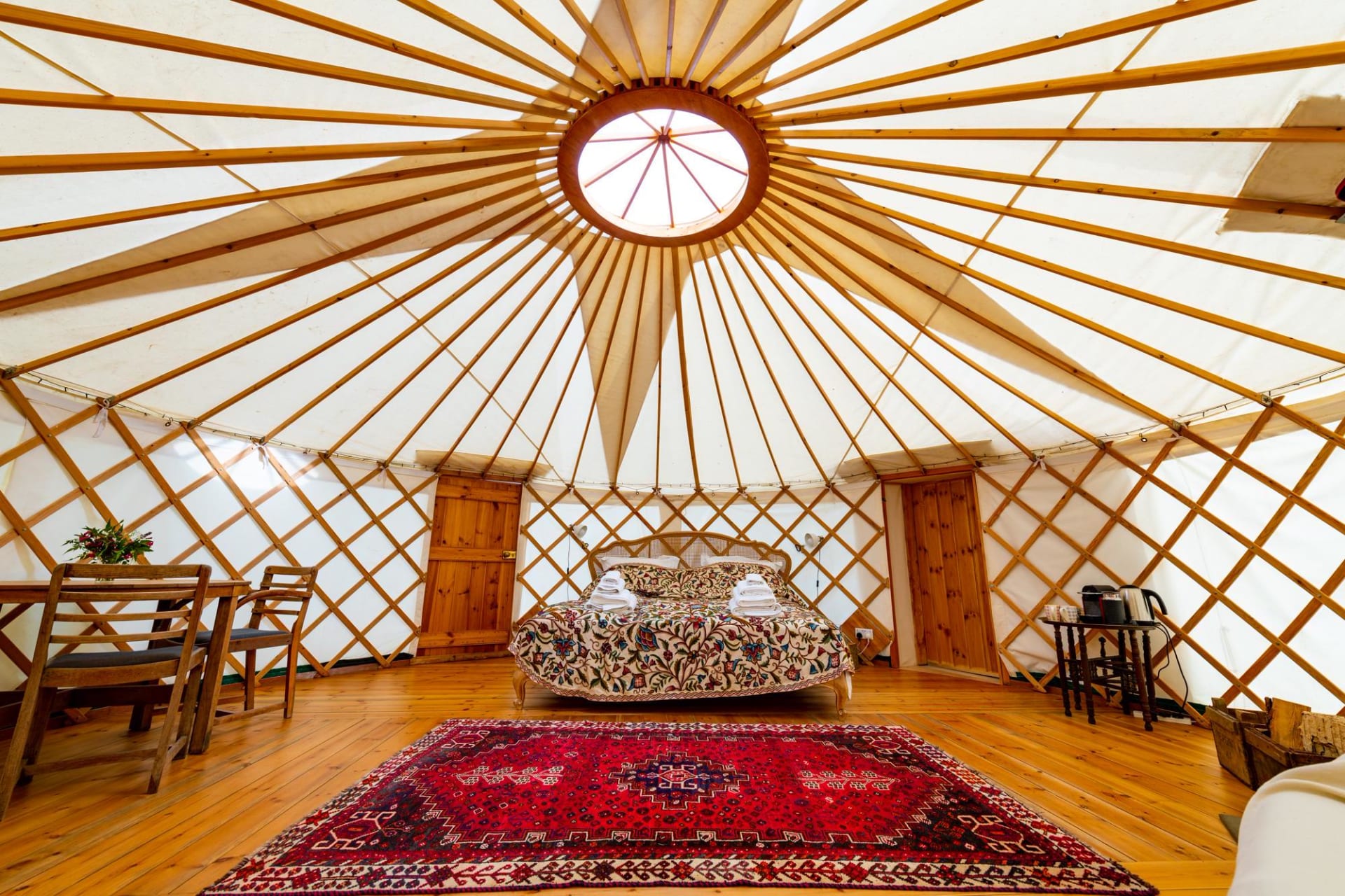 The luxury en suite yurts at Walnut Farm Glamping are airy and comfortable.