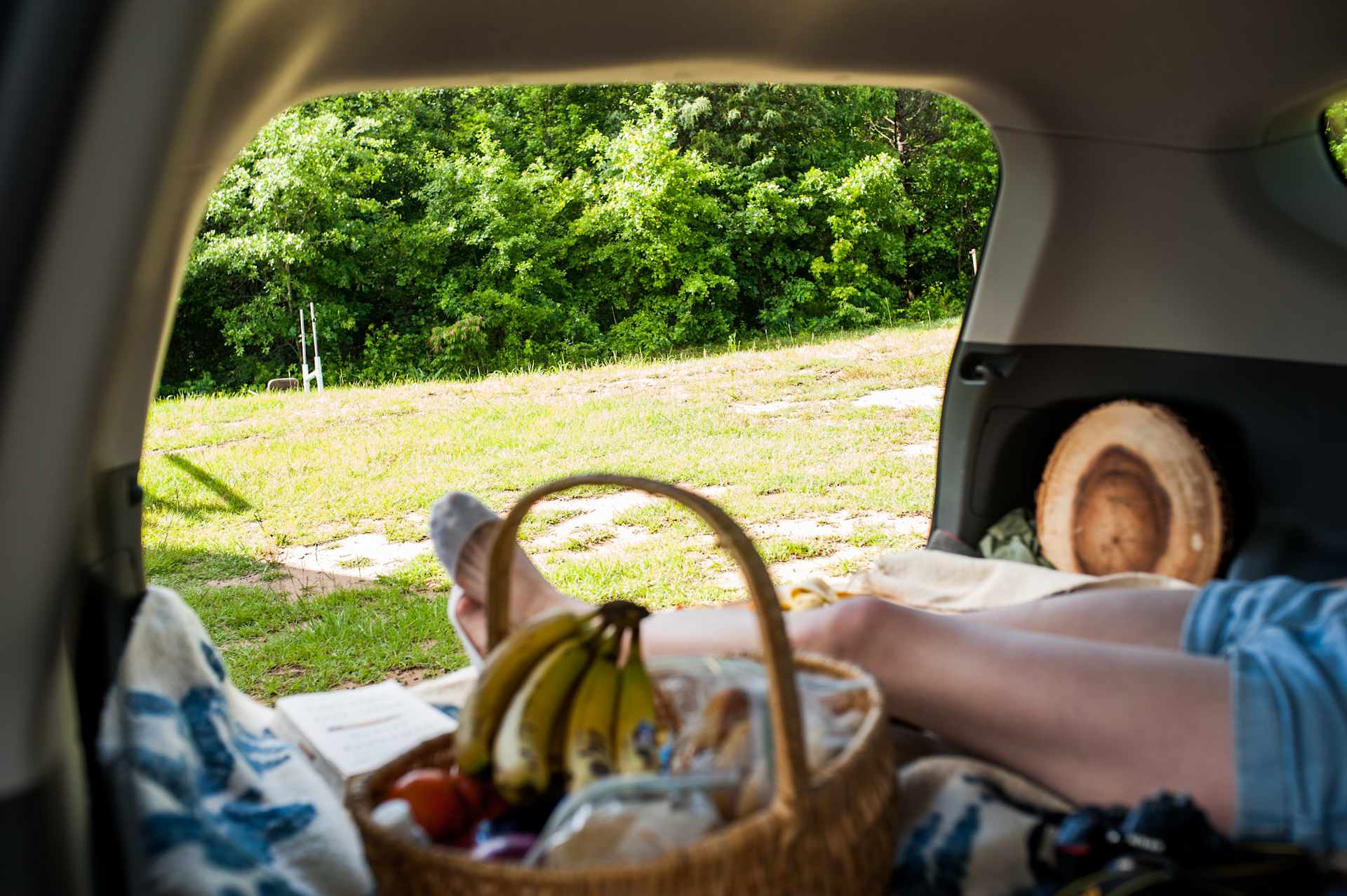 Relaxing with some tunes at camp.