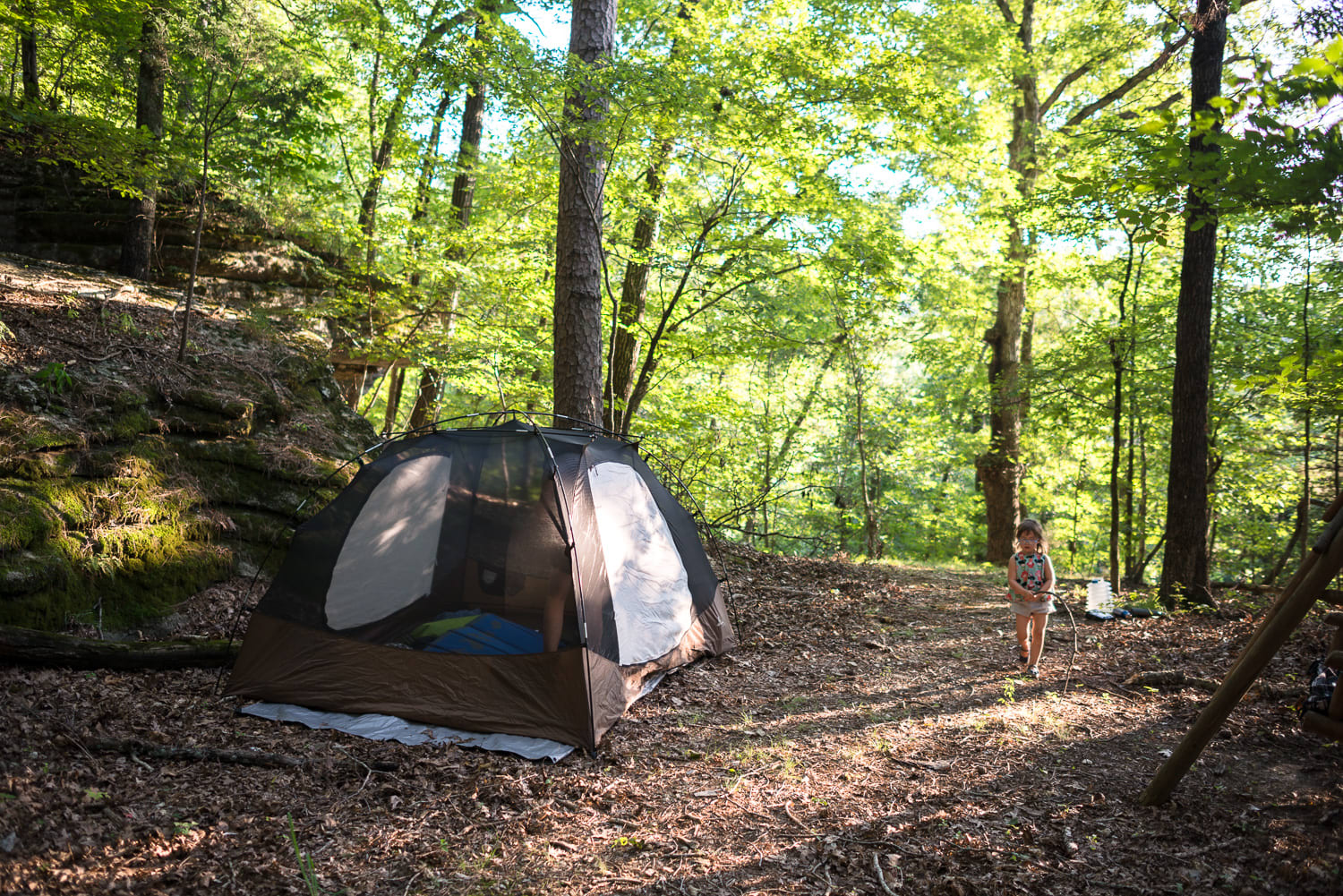 Our camp next to the bluffs in the Eureka Springs woods.