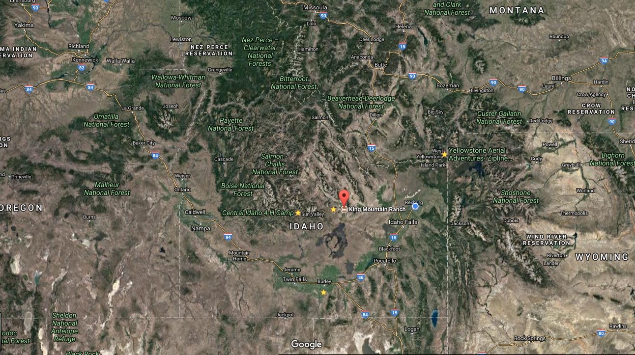 King Mountain Ranch location in Idaho. A short Distance from Borah!