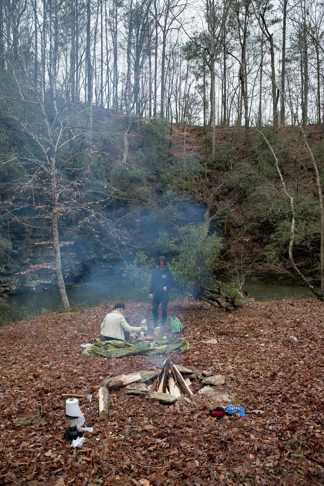 forest people campfire