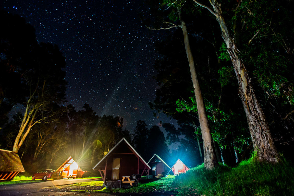 Namakanipaio cabins at night. Clean, comfortable, and convenient. 