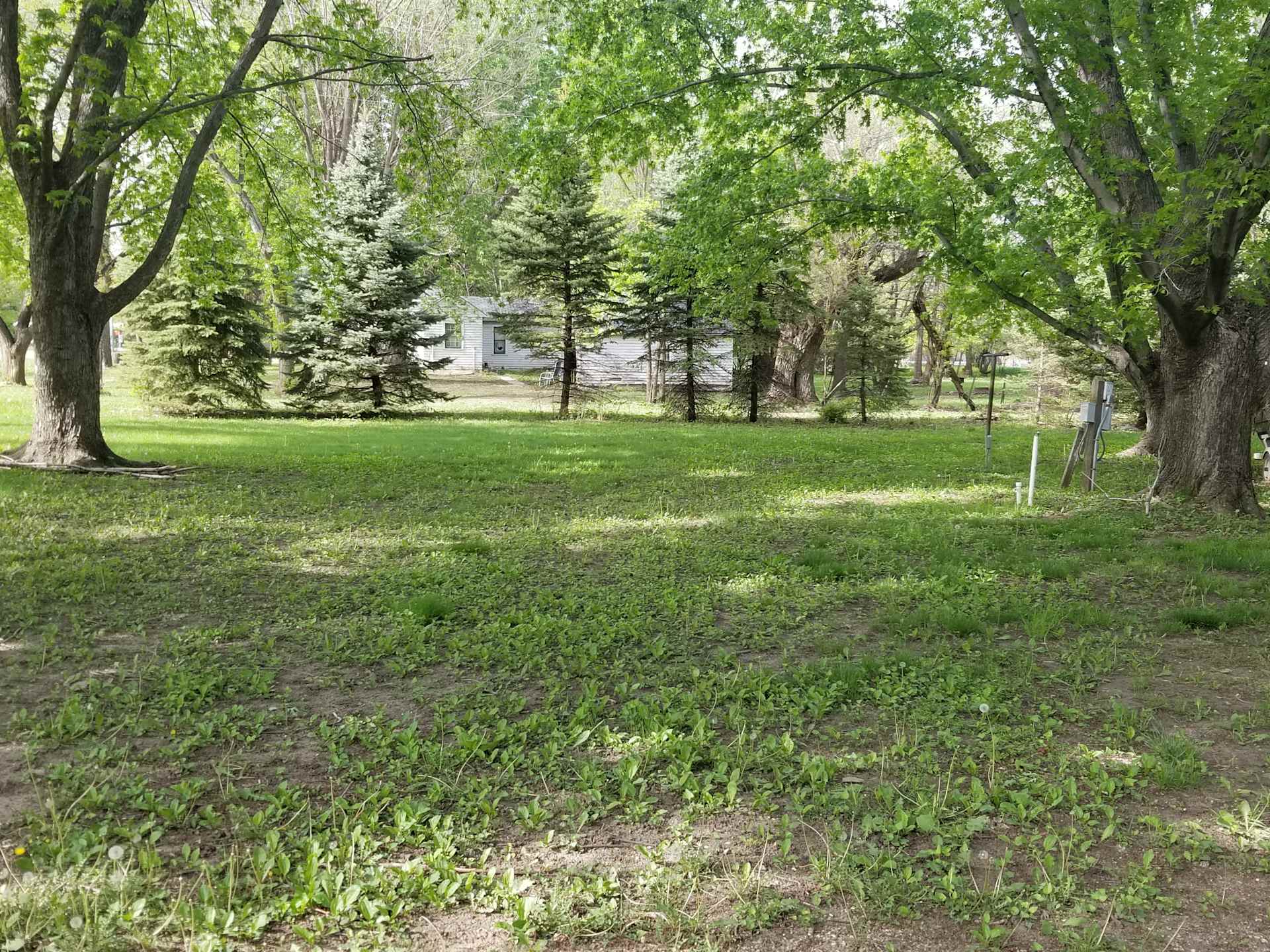 This is a view from the gravel driveway. You can back 3 to 5 campers in this spot. 