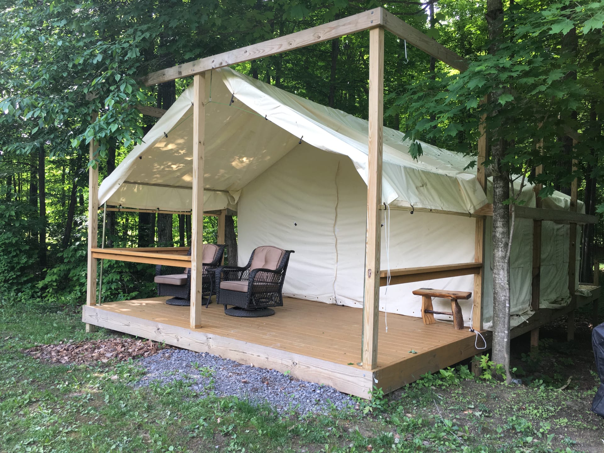 Brand-new boutique safari tent in 2021 on raised wooden platform. 