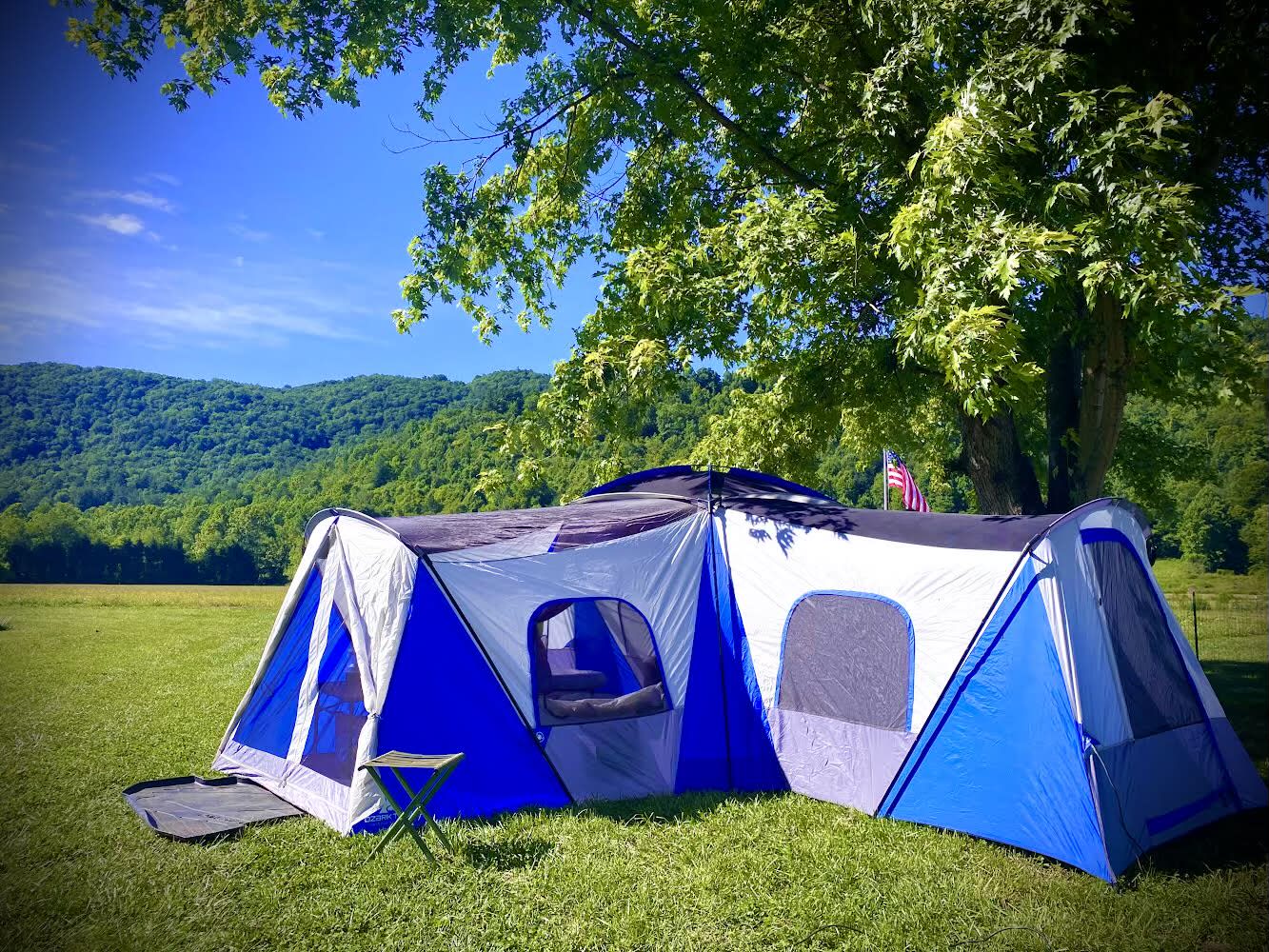 Beautiful tent camping in a canopy of timber next to spring fed streams, or in open pasture with views galore!