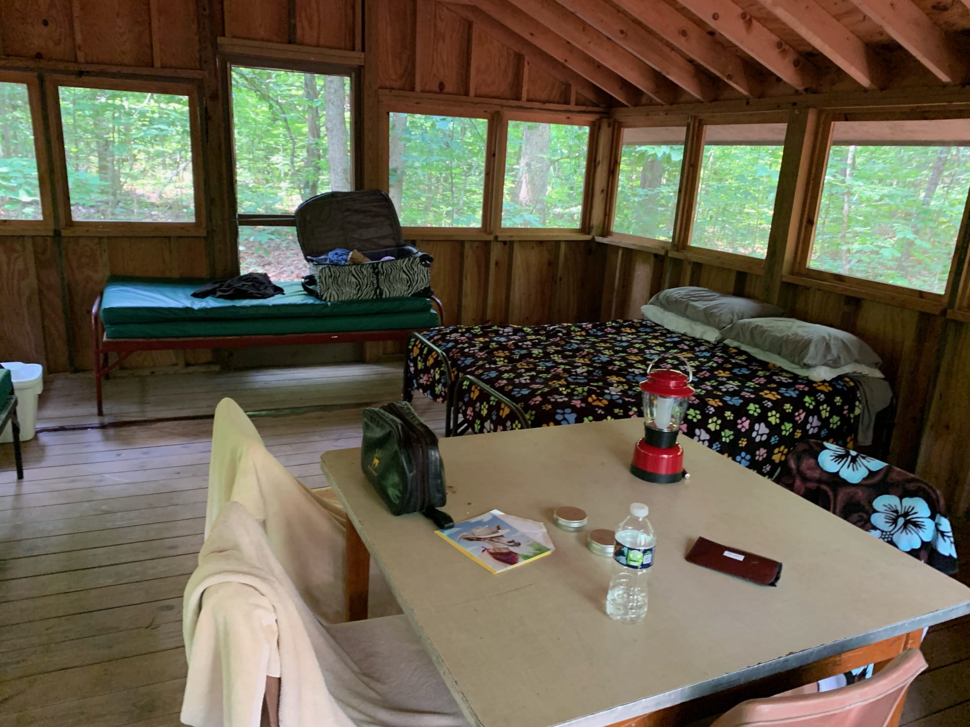 Each cabin has 6 cots with mattresses. Bring your own sleeping bag/sheets/pillows