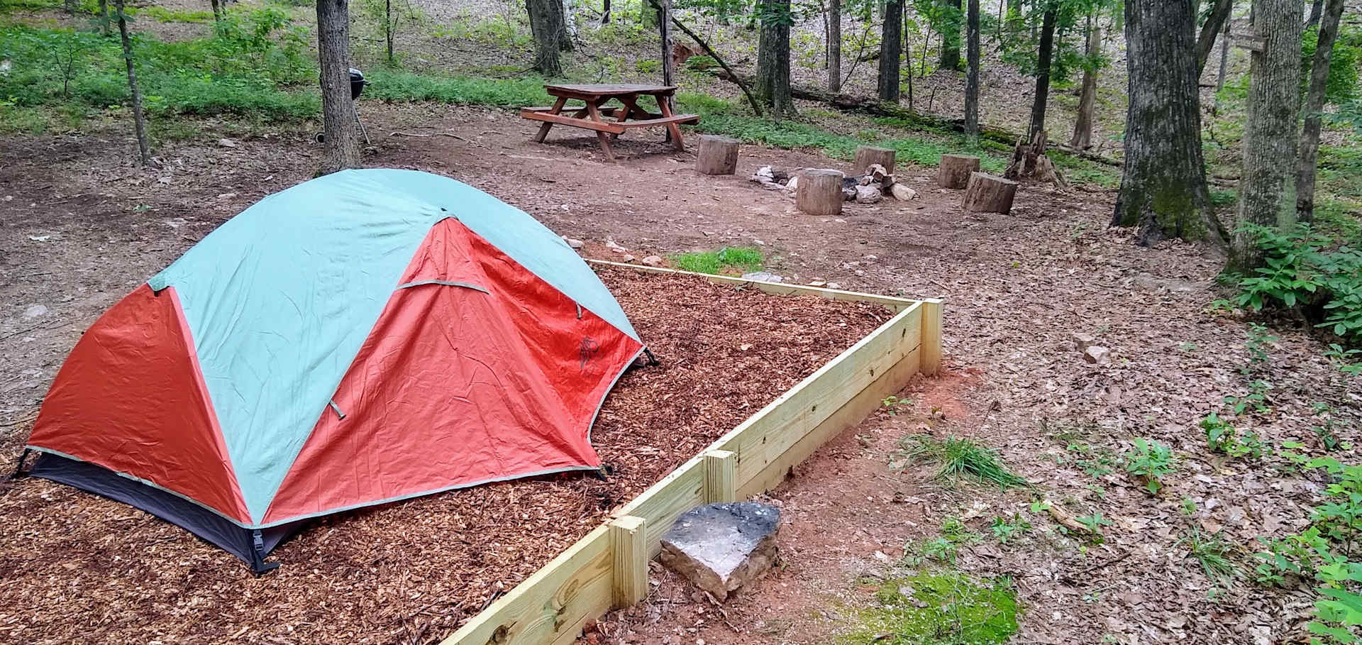 Large flat tent pad.