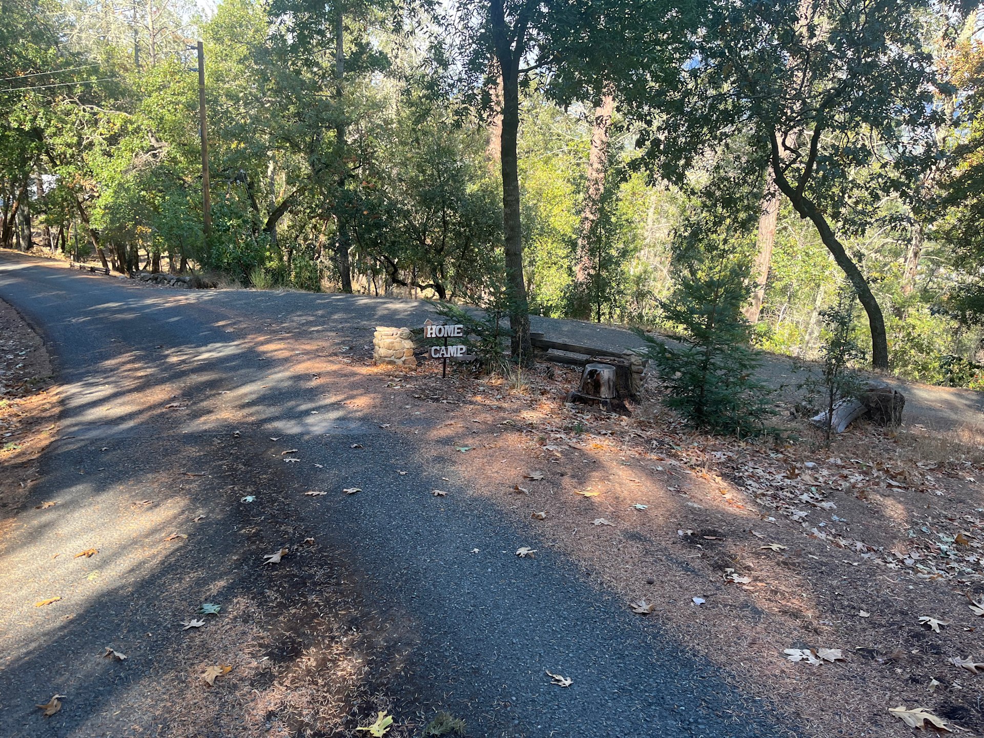 Entrance to the camp. Recommend you back-in. To pull-in continue to the "Home" where there's a circular driveway to get turned around.