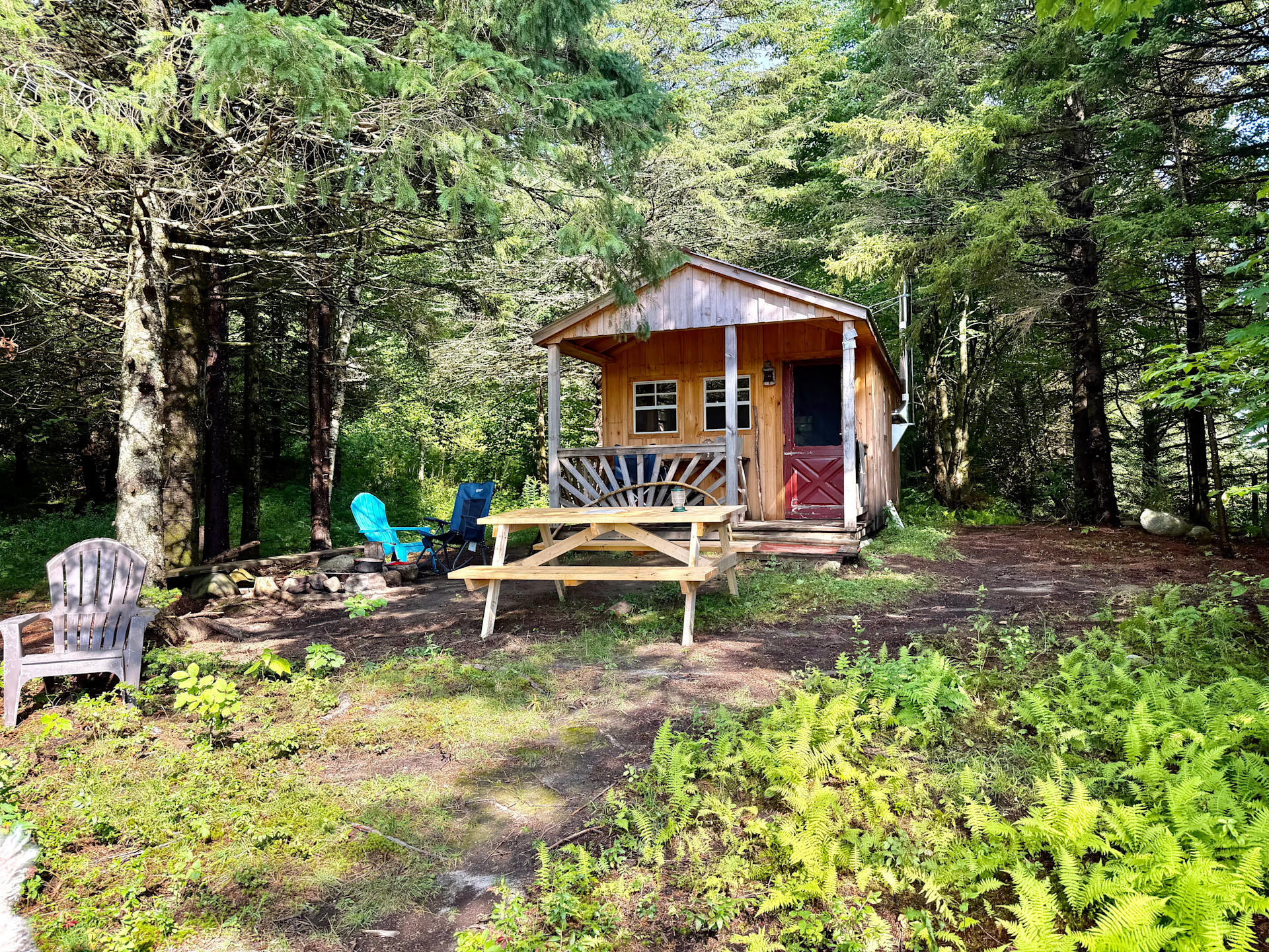 Our lovely cabin in the woods overlooking our pond and Willoughby gap mountains