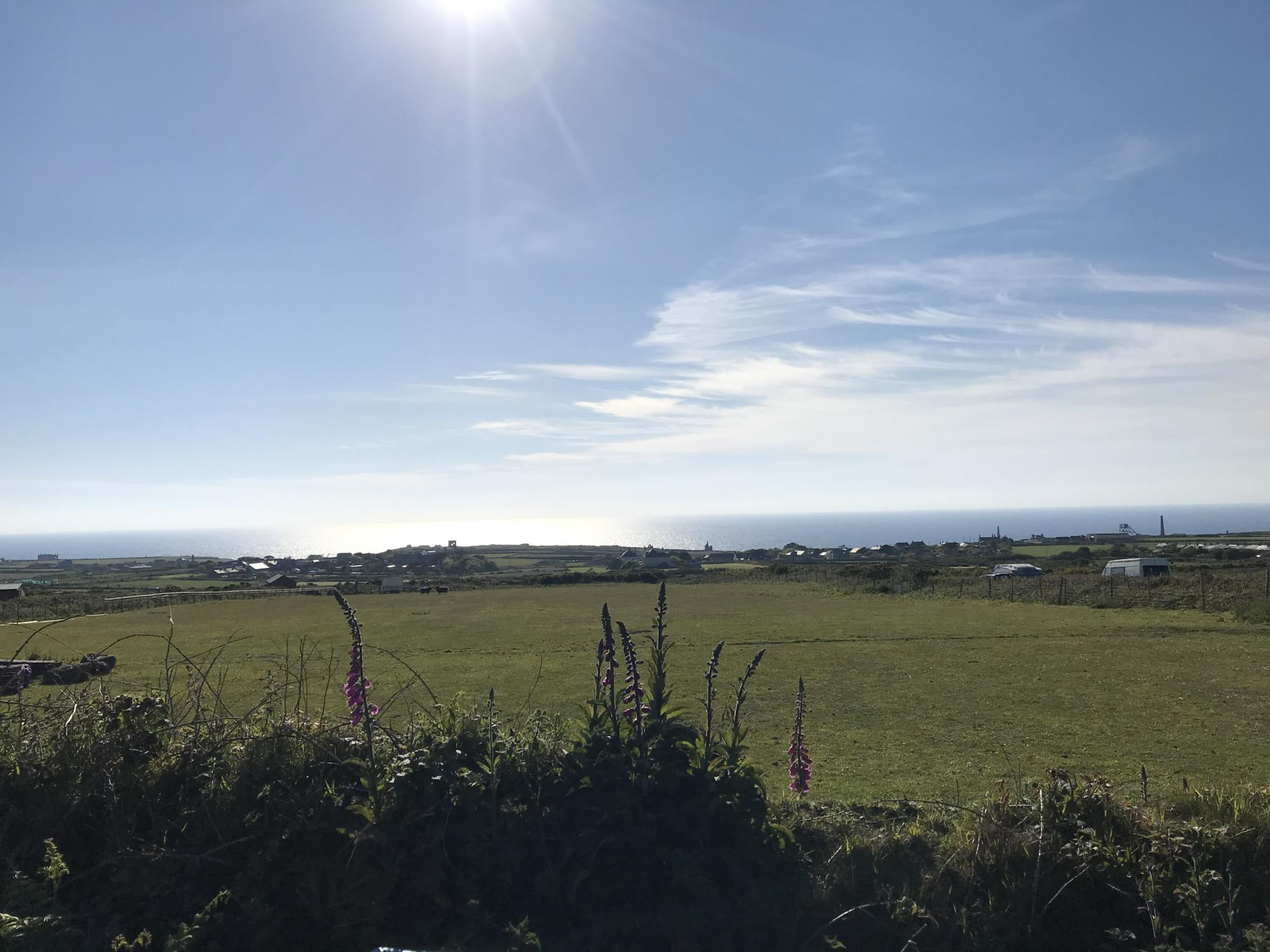 The sparkly sea view from Ryn Gwari Farm, Cornwall..