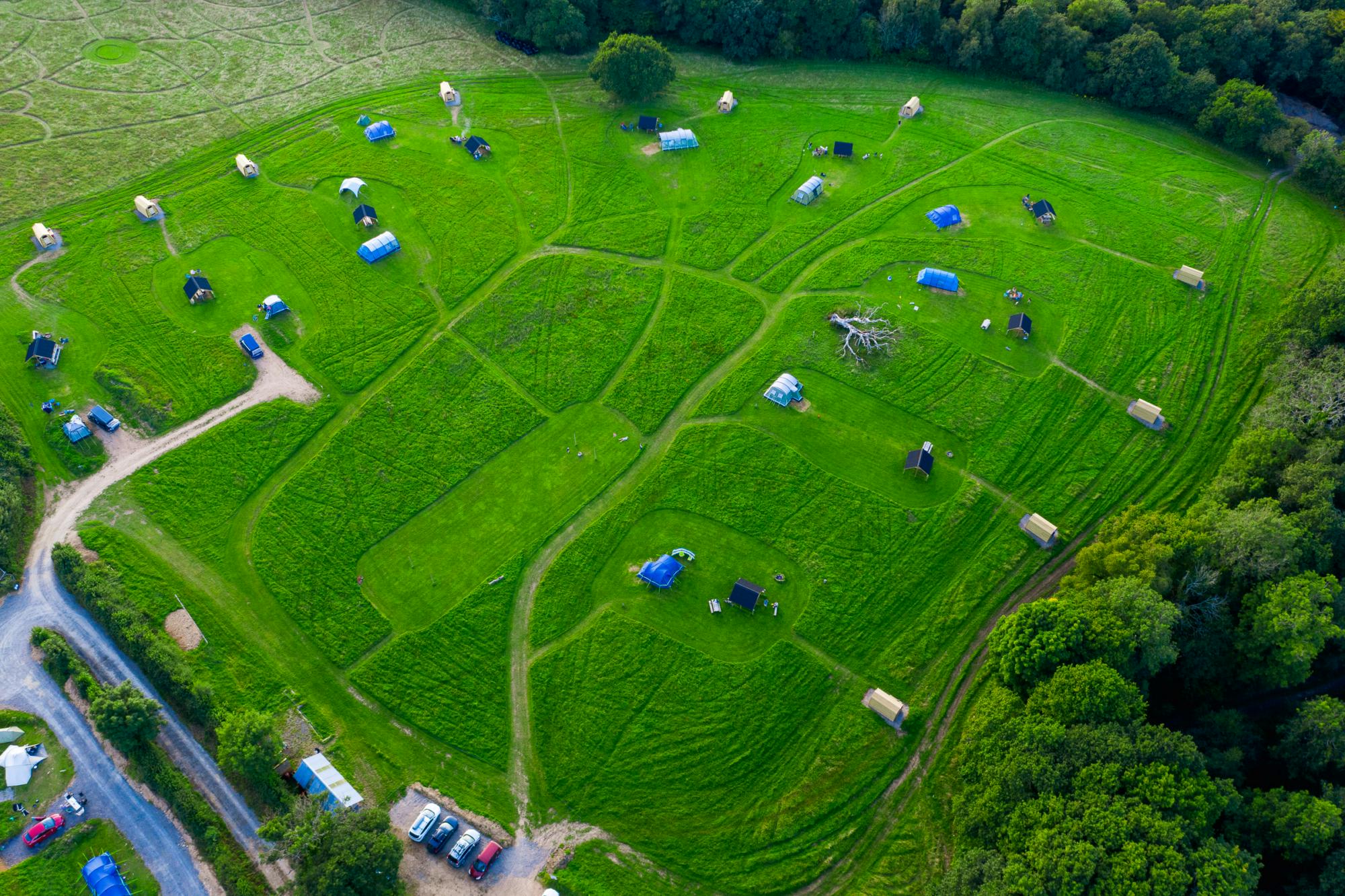 Cowpots Camping from the sky 2020 (with new undercover areas and ensuite toilet and shower pods!)
