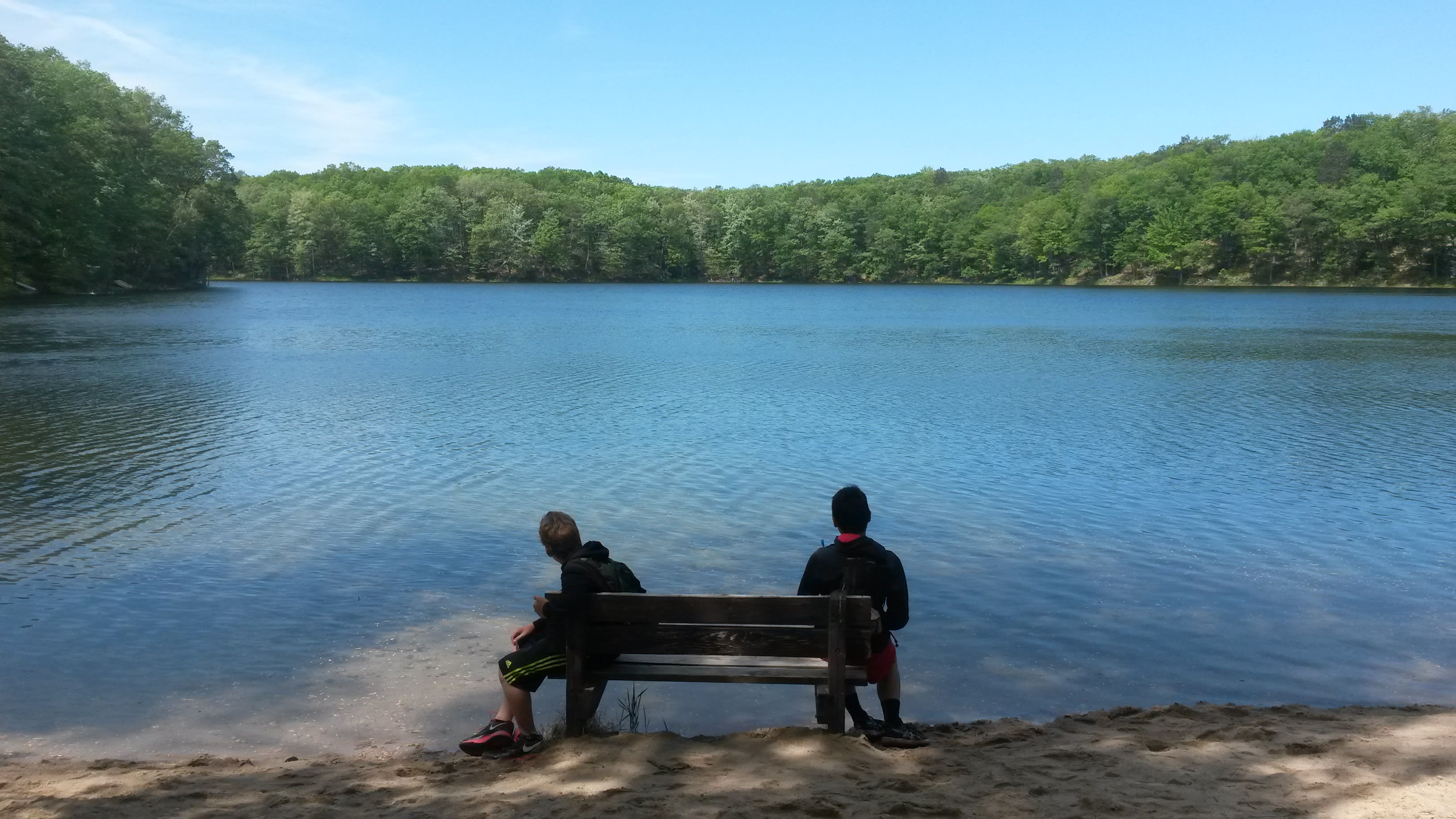 These boy scouts were caught taking a short break at Highbanks Campground will earning there Hiking Merit Badge.