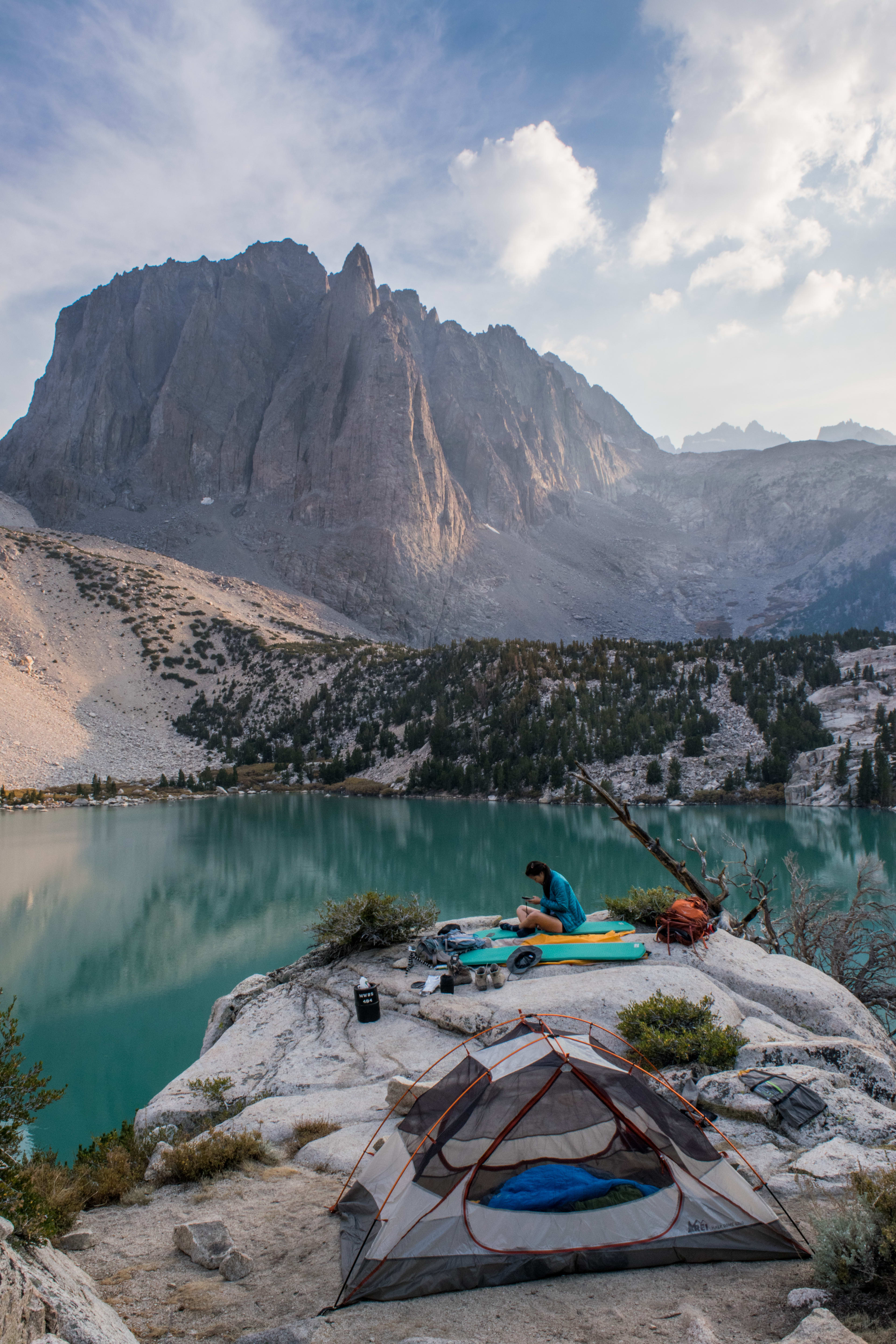 Starting from Big Pine Campground, we hiked into the mountains to finish here at 2nd lake below Temple Crag. Remains one of the coolest spots I've been lucky enough to set-up camp at. The views were so great, that we just had to soak it up outside the tent!