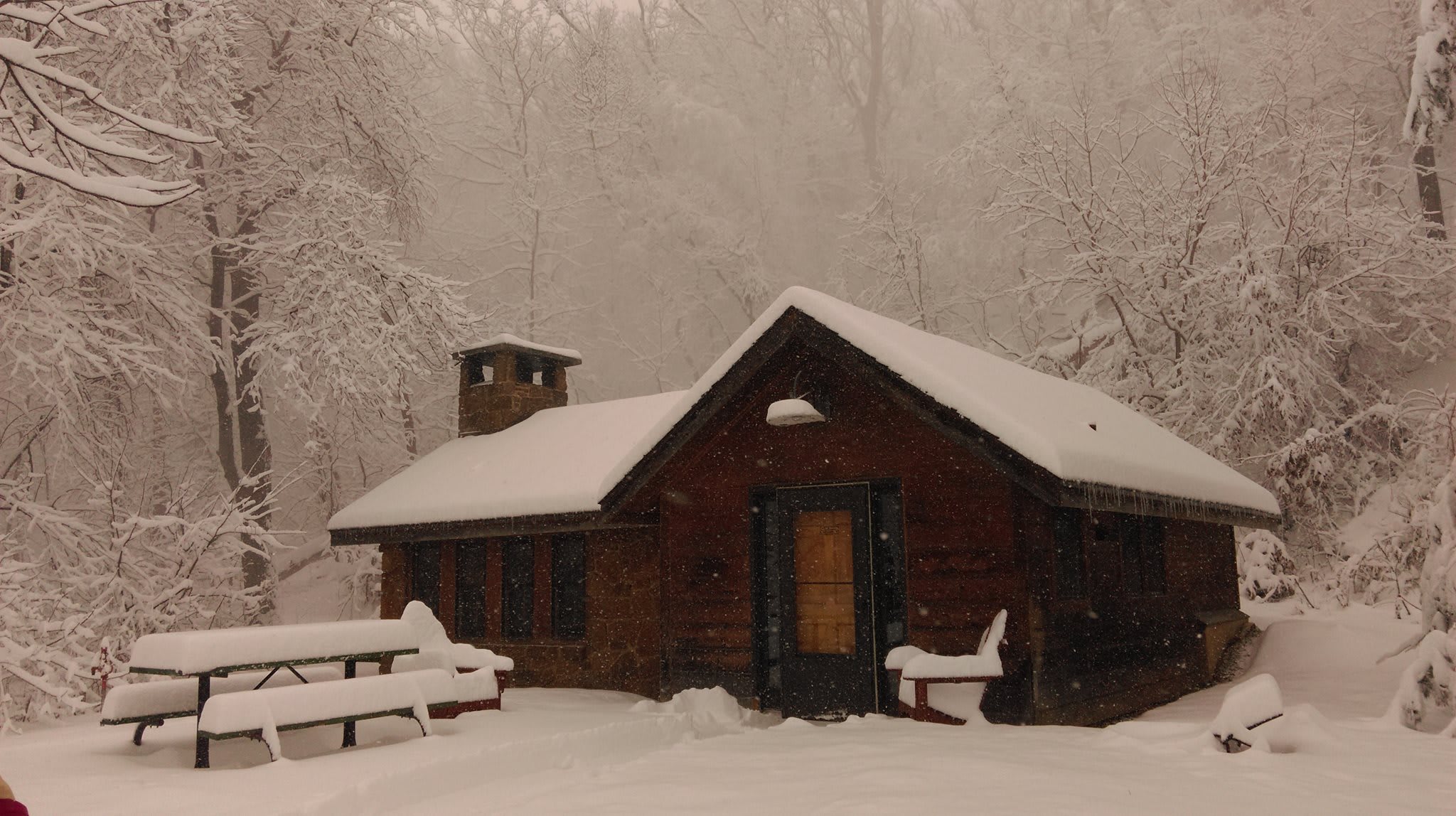 A cabin, in the woods, by the river, on a snowy morning. The warmth inside from the fireplace. Life is quiet, and good. 