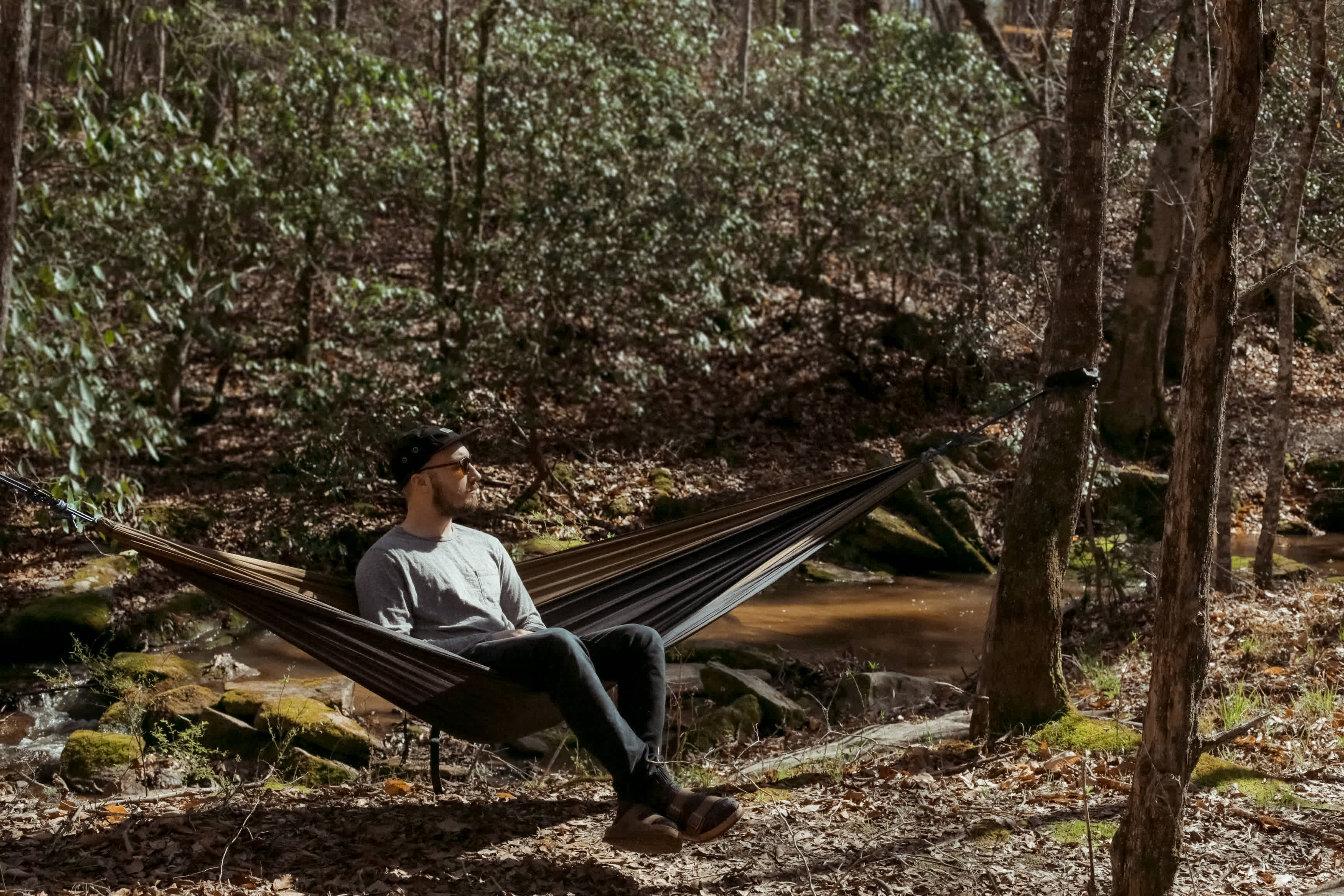 Trees line the edge of the creek, making for perfect hammock areas and shade for hikes.