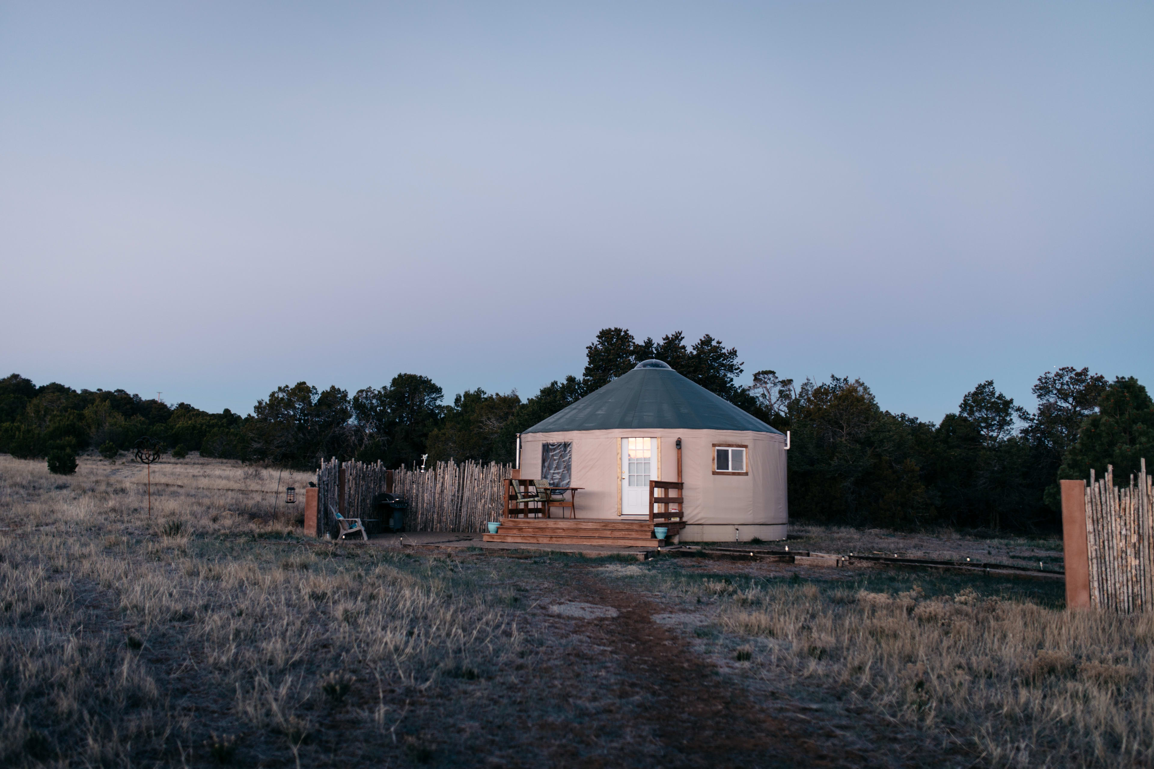 Yurt at sunrise. Waking up just before sunrise is a must while staying at this yurt. You won't regret it!