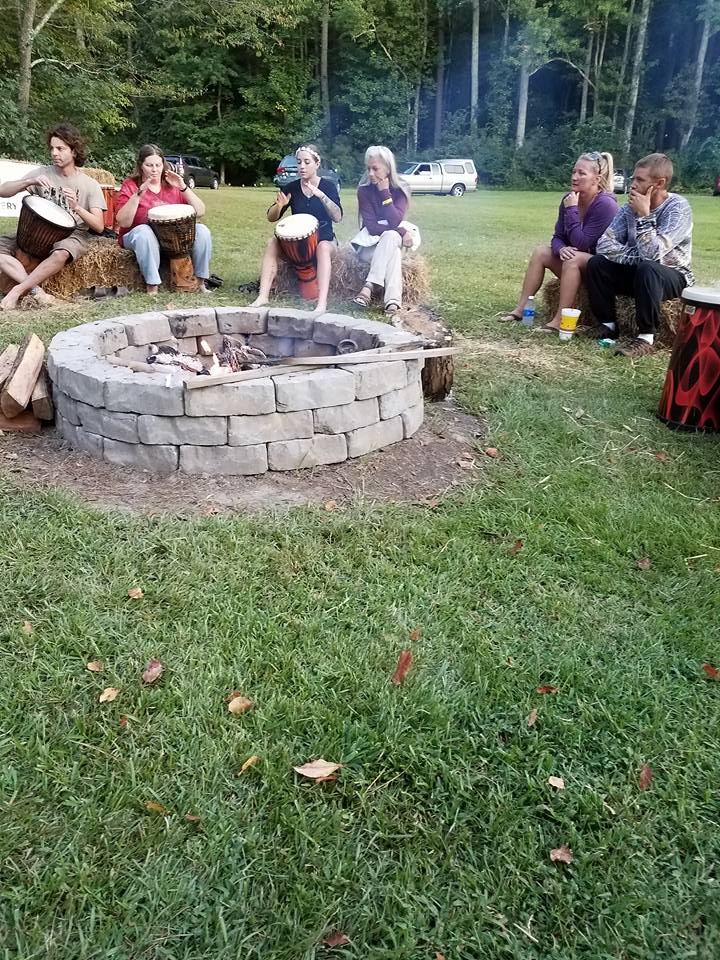 Drumming around the Community Fire Pit
