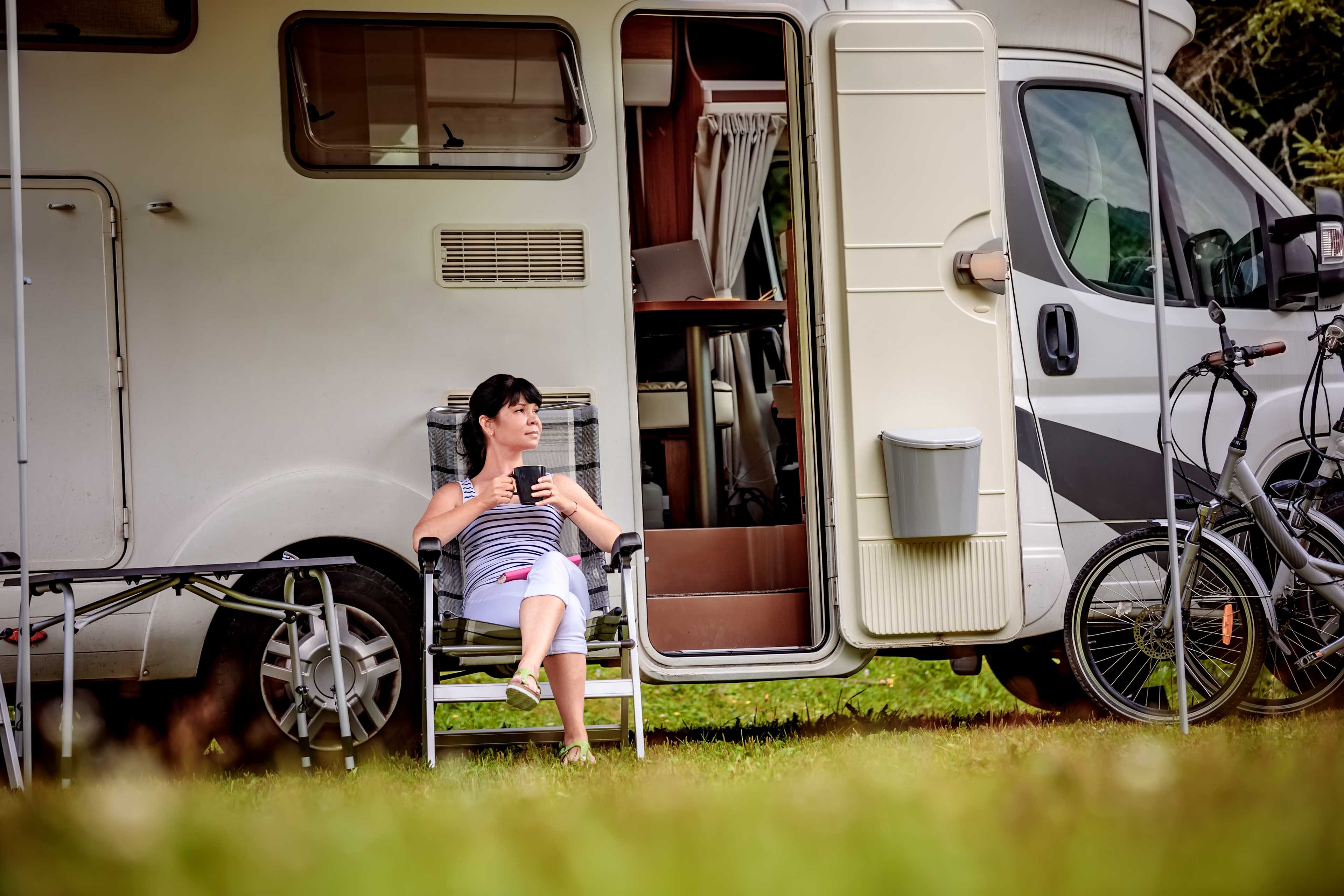 Lady Enjoying RV Camping