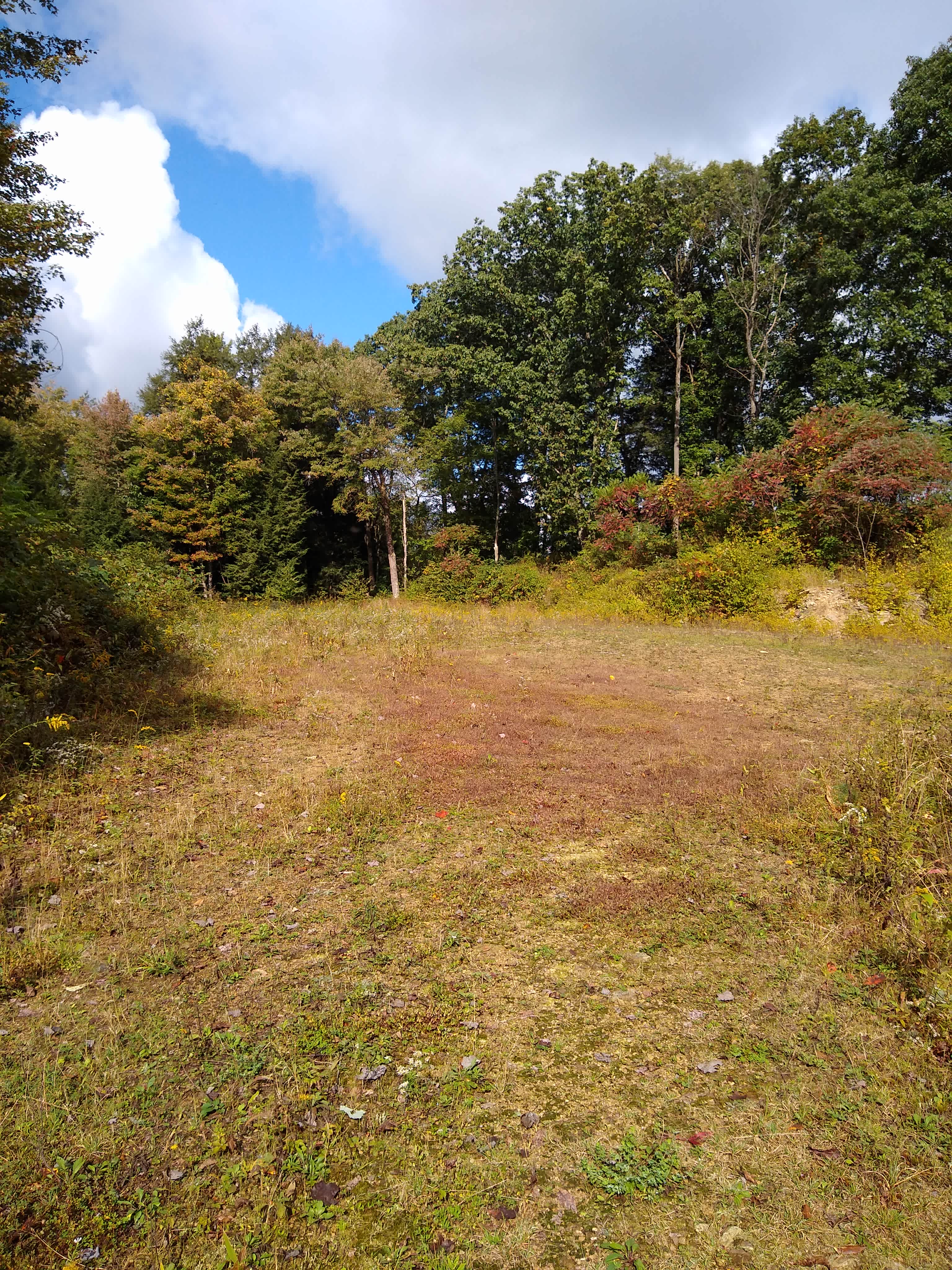 Entering from drive with site immediately ahead in early fall.