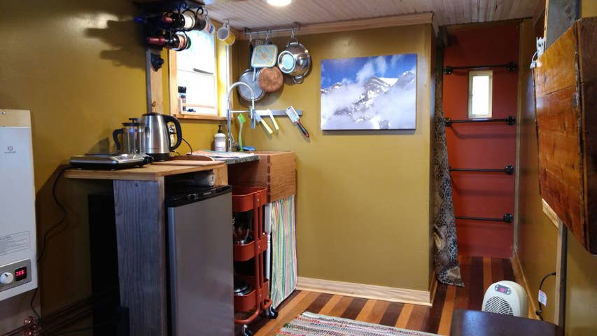 Small kitchen and sink inside tiny house