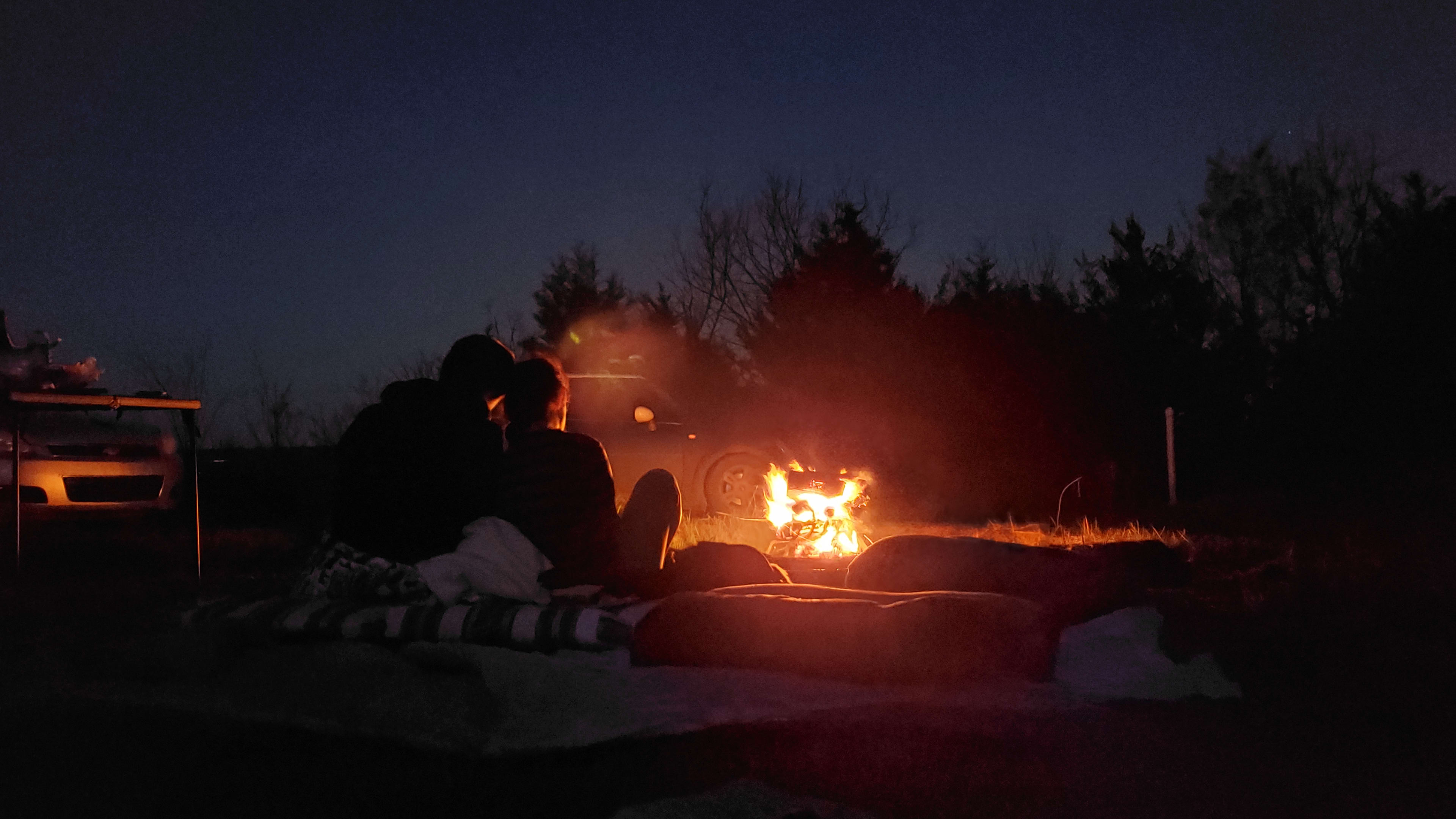 Gazing at the stars, cuddled up to the fire at site 3