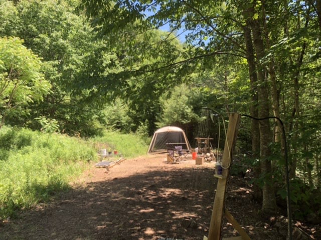 Longer view of ‘Wishbone Left’ site/ portable shower can be ordered 3 days ahead - cold water is $6 /hot water $12 a day with portable propane heater ($50 per week and $150 deposit required).