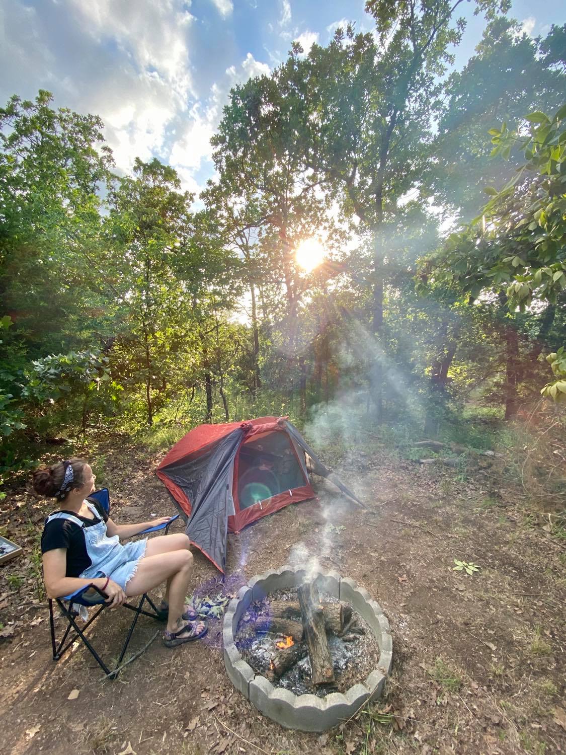 Honeysuckle is a small hidden campsite with it's own firepit, hammock, and bench.
