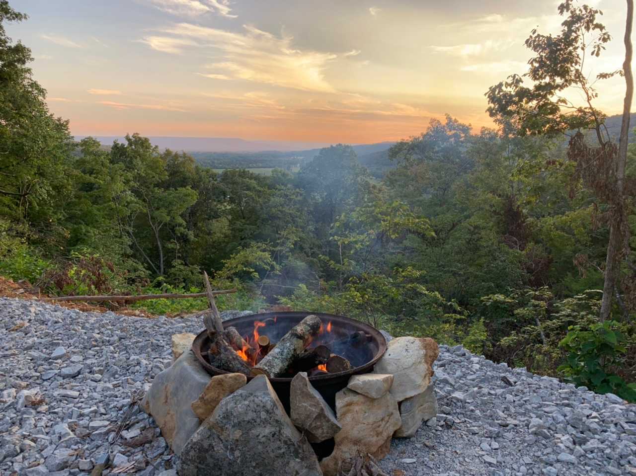Fire pit on the graveled site.