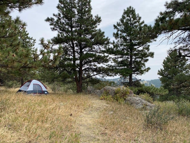 Private campsite just off of our mountain meadow with a great view!