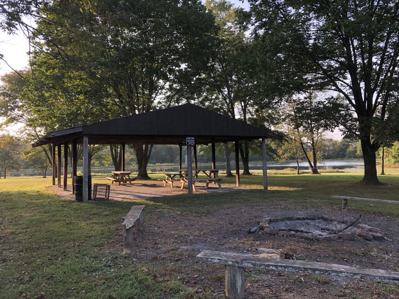 Fire pit area and Pavilion at Kane Lake.