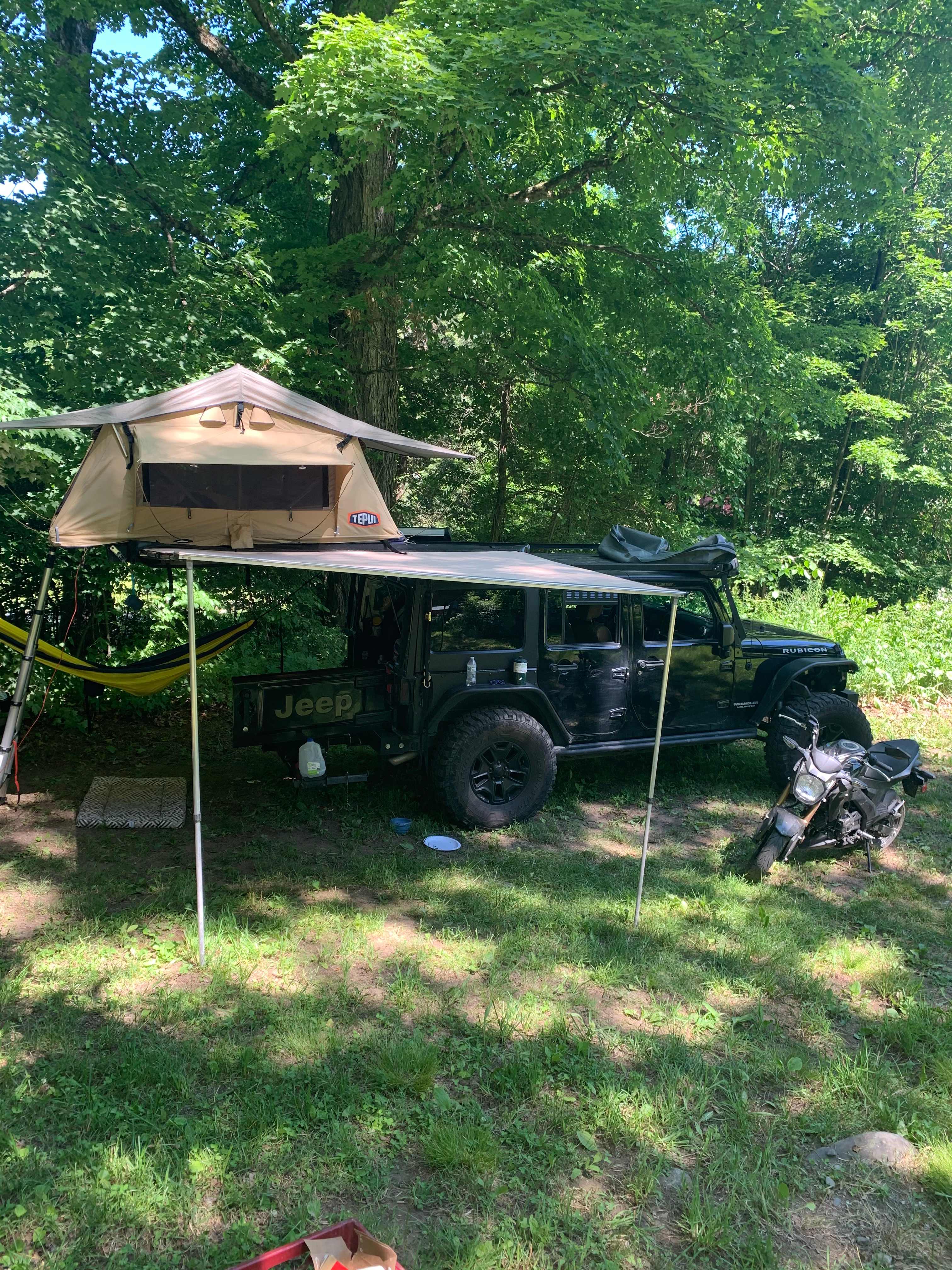 Campsite #3 is located in the grassy lot normally used for parking in the summer.