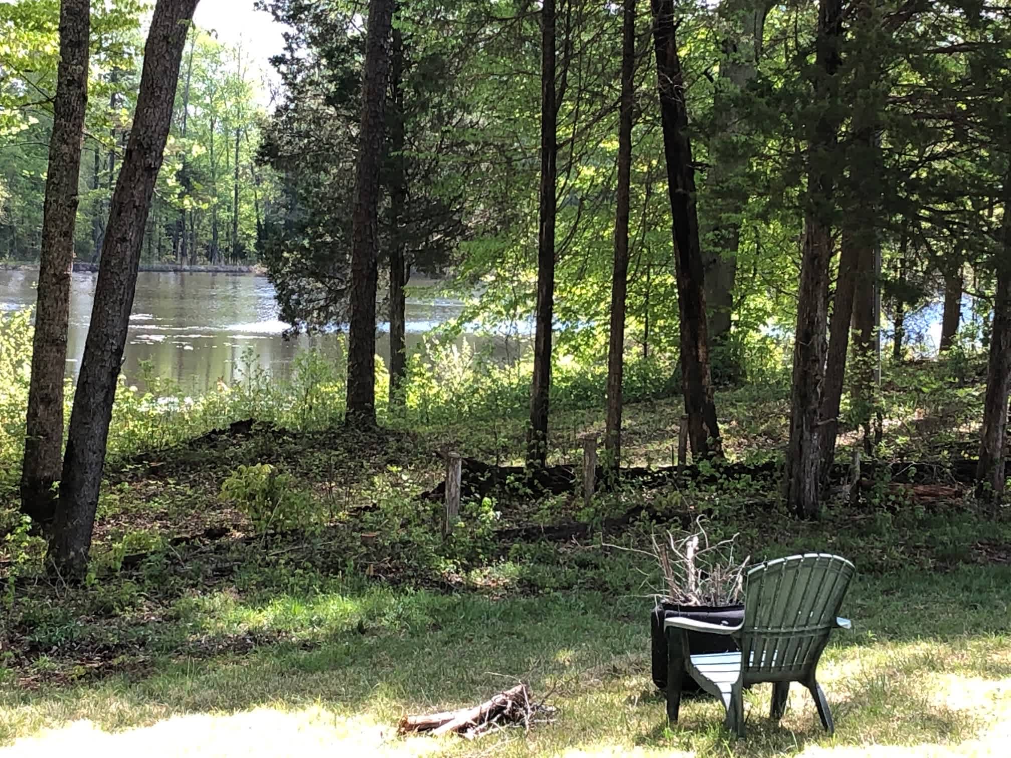 Relaxing view of the pond from the cottage fire pit