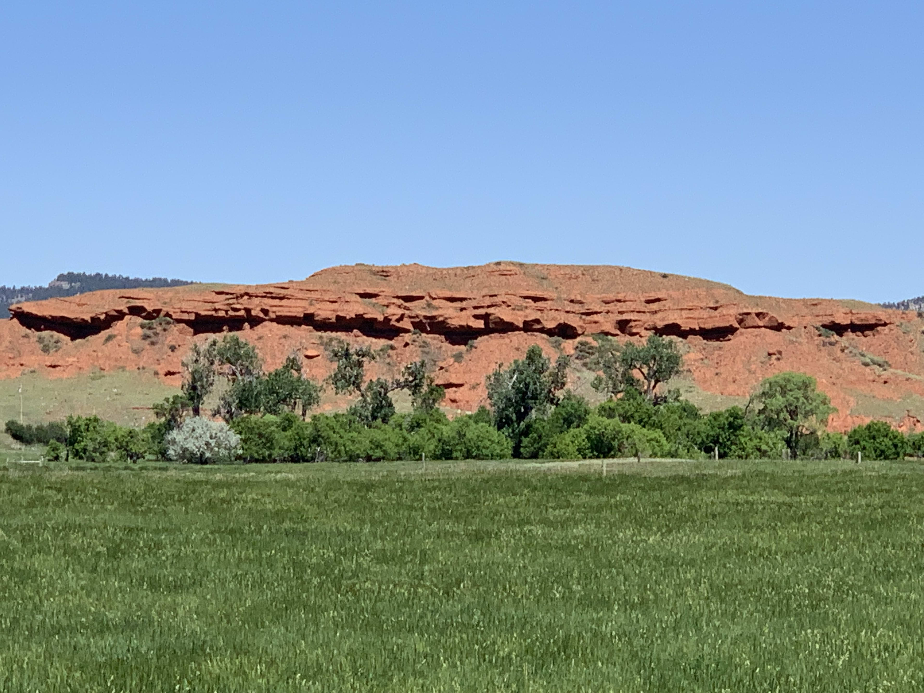 The famous red bluff near Beulah, Wyoming, that overlooks the campsites.